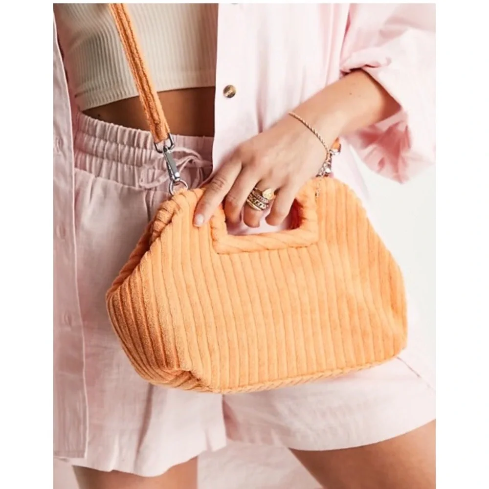 Small Corduroy‎ Tote Bag For Women Mini Crossbody Shoulder Bag, Melon